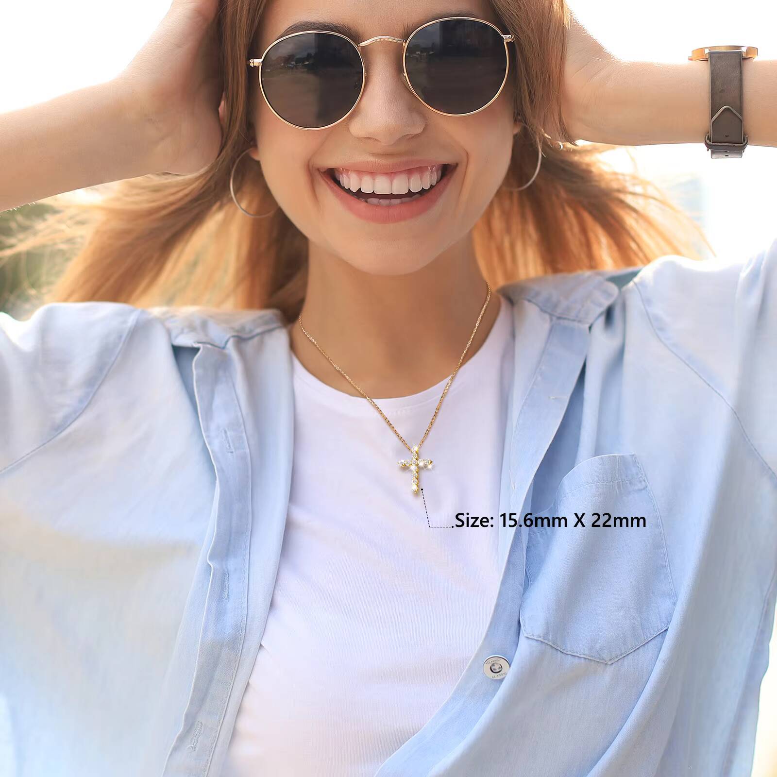 Moissanite Necklace VVS Christian Cross Pendants 14K White Gold Plated 925 Sterling Silver Religious Jewelry Gift for Men Women