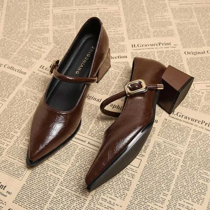 Vintage Pointed Toe Women Mary Jane Shoes Fi Shallow Buckle Shoes Spring Autumn Ladies Comfort Outdoor Low Heel ShoesXJ251027