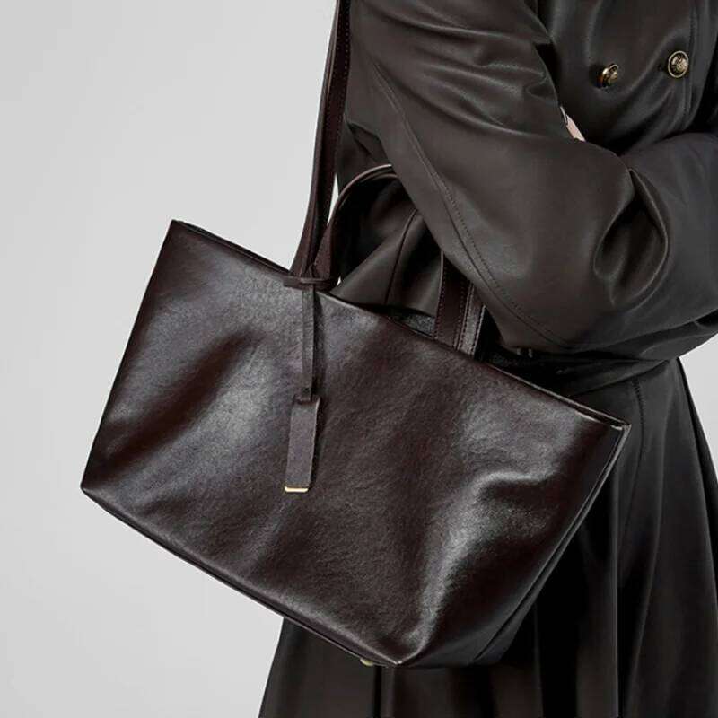 Genuine Leather Women's Tote New Brand Large Capacity Soft Cowhide Solid Shoulder Bag Niche Crossbody Retro Coffee Handbag