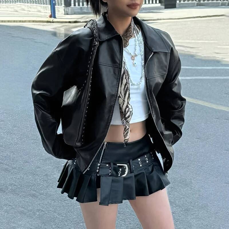 winter jacket women Autumn Women's Faux Leather Jackets 2025 Fall Long Sleeve Bomber Jacket Lapel Zip Up Motorcycle Coats Winter Clothing