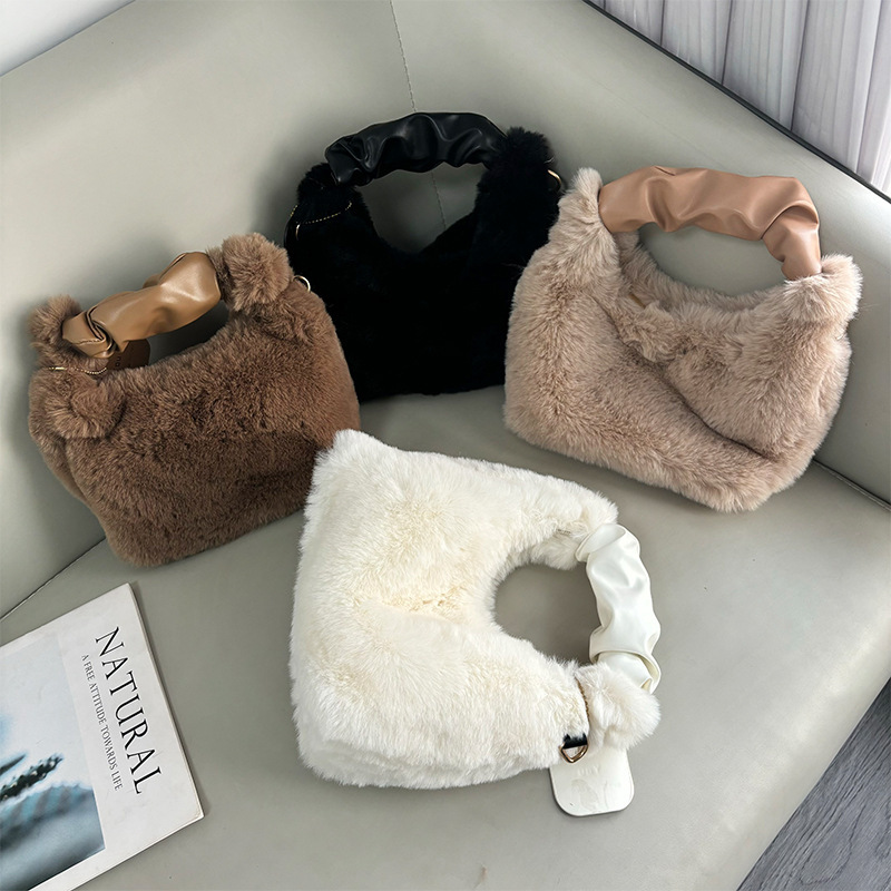 High-Quality Textured Plush Wrinkled Handbag Autumn Winter Simple Fashionable Stylish Crossbody Versatile Shoulder Bag