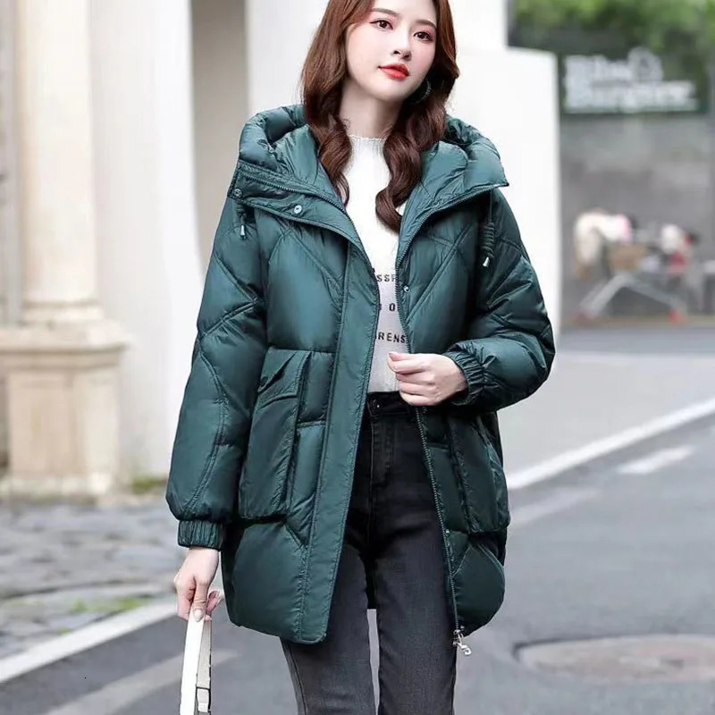 CottonPadded Womens Korean HighGrade Long Down Cotton Coat Thicke Warm Hooded Parker Overcoat Female Casual Padded Jacket 251027