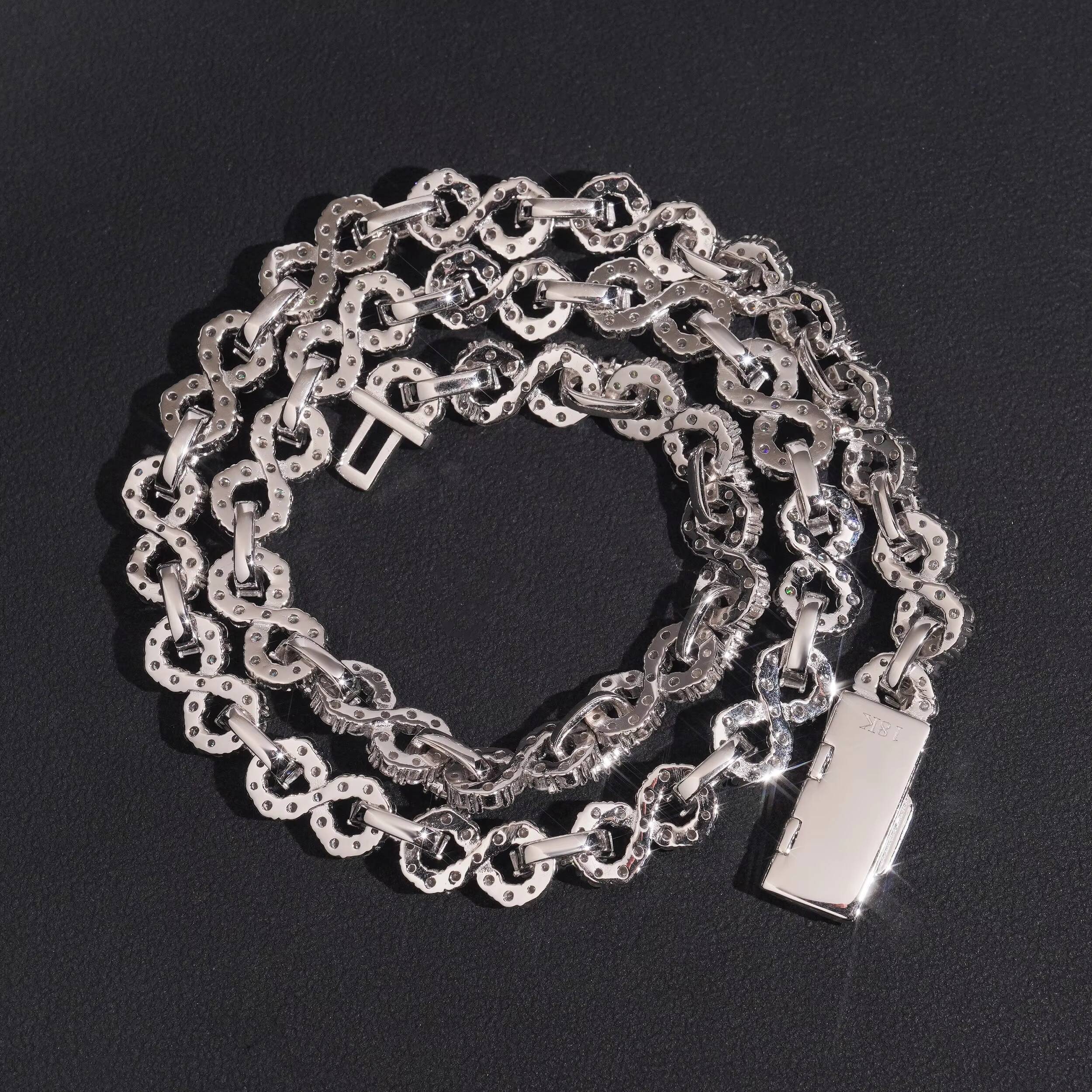 925 Sterling Silver 8MM Infinity Link Chain Necklace VVS Moissanite Diamond Hip Hop Jewelry
