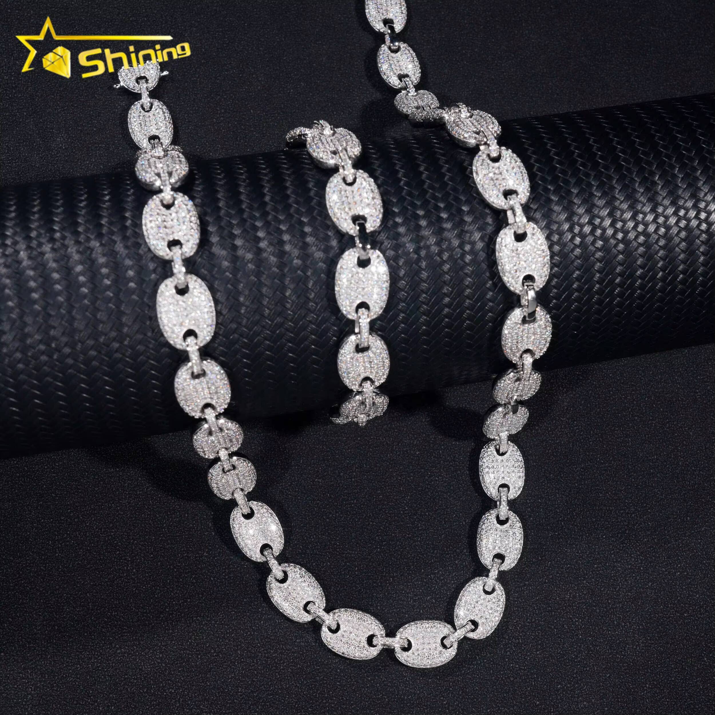 Hip Hop Jewelry 8MM 18K Gold Plated 925 Sterling Silver Necklace VVS Moissanite Cuban Link Chain Bracelet