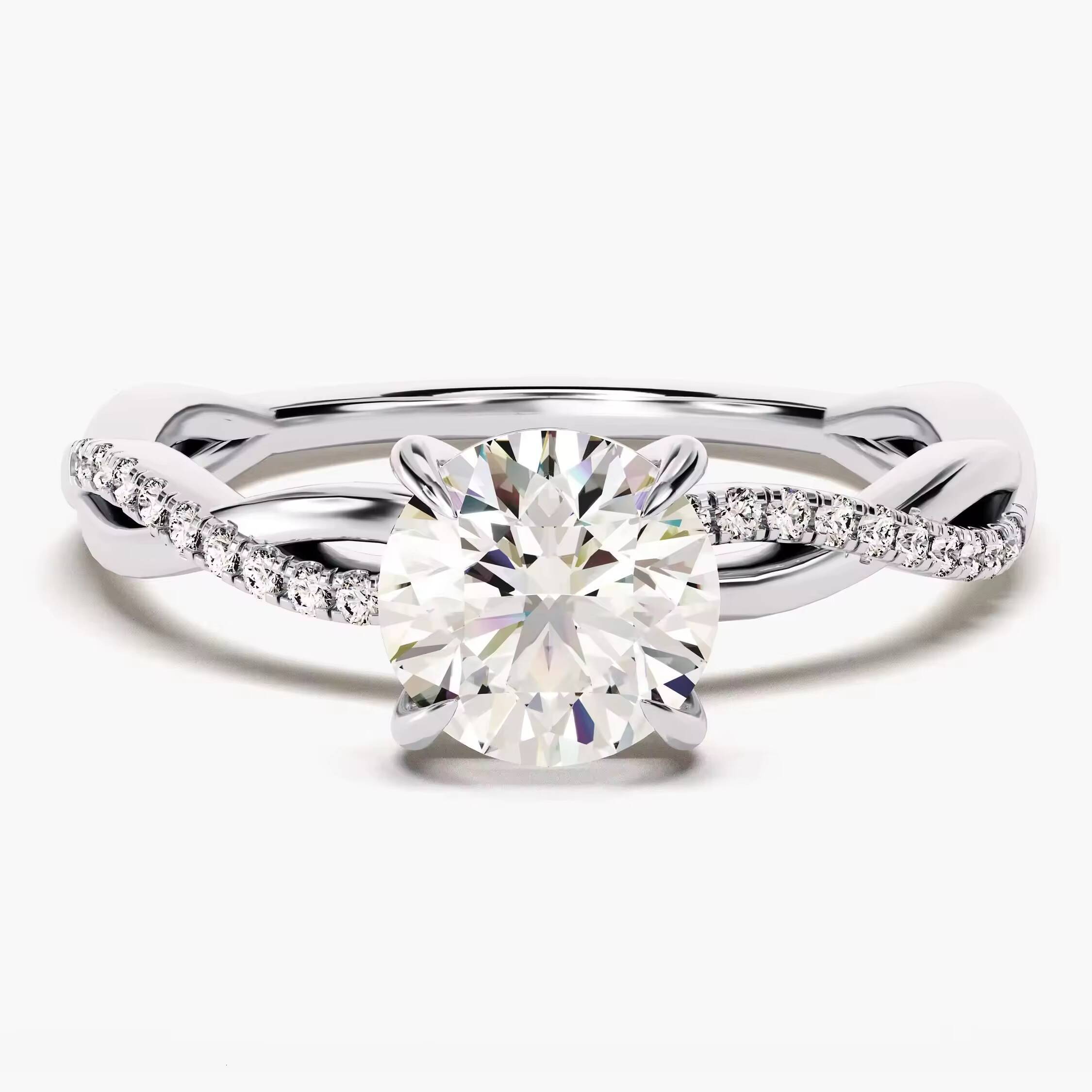 Twist Diamond Engagement Ring 14k 18K Solid Gold 1 CT Halo Diamond Engagement Ring Simple Promise Ring