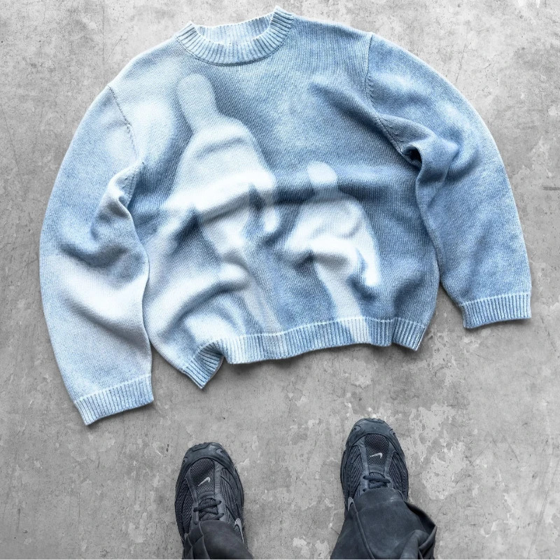 style loose round neck pullover knit sweater Gothic retro street fashion hiphop autumn and winter casual top Y2K clothing 251024