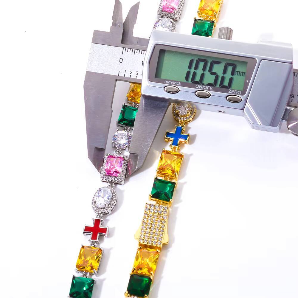 NUOYA VVS Moissanite Oil Drop Cross Chain Bracelet 10mm 925 Silver Multi Color Enamel Geometric Motif Iced Out Hip Hop Jewelry