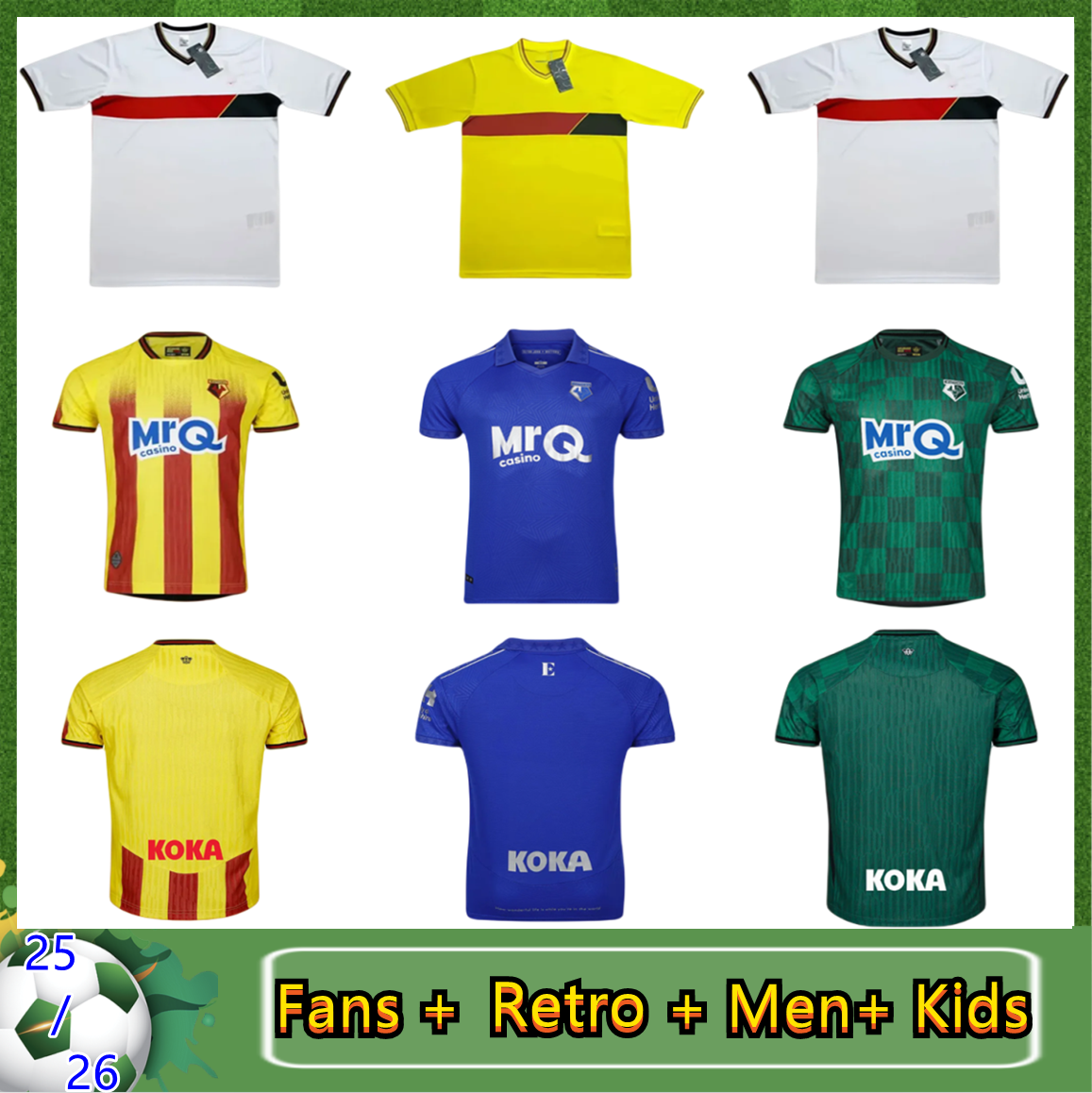 S-4XL 25 26 Watfords Soccer Jerseys Elton John Shirt Third Kit LOUZA CHAKVETADZE WFC Kits IRANKUNDA BAAH Uniform Golden Equipment Watfords FC Football Shirt Kids