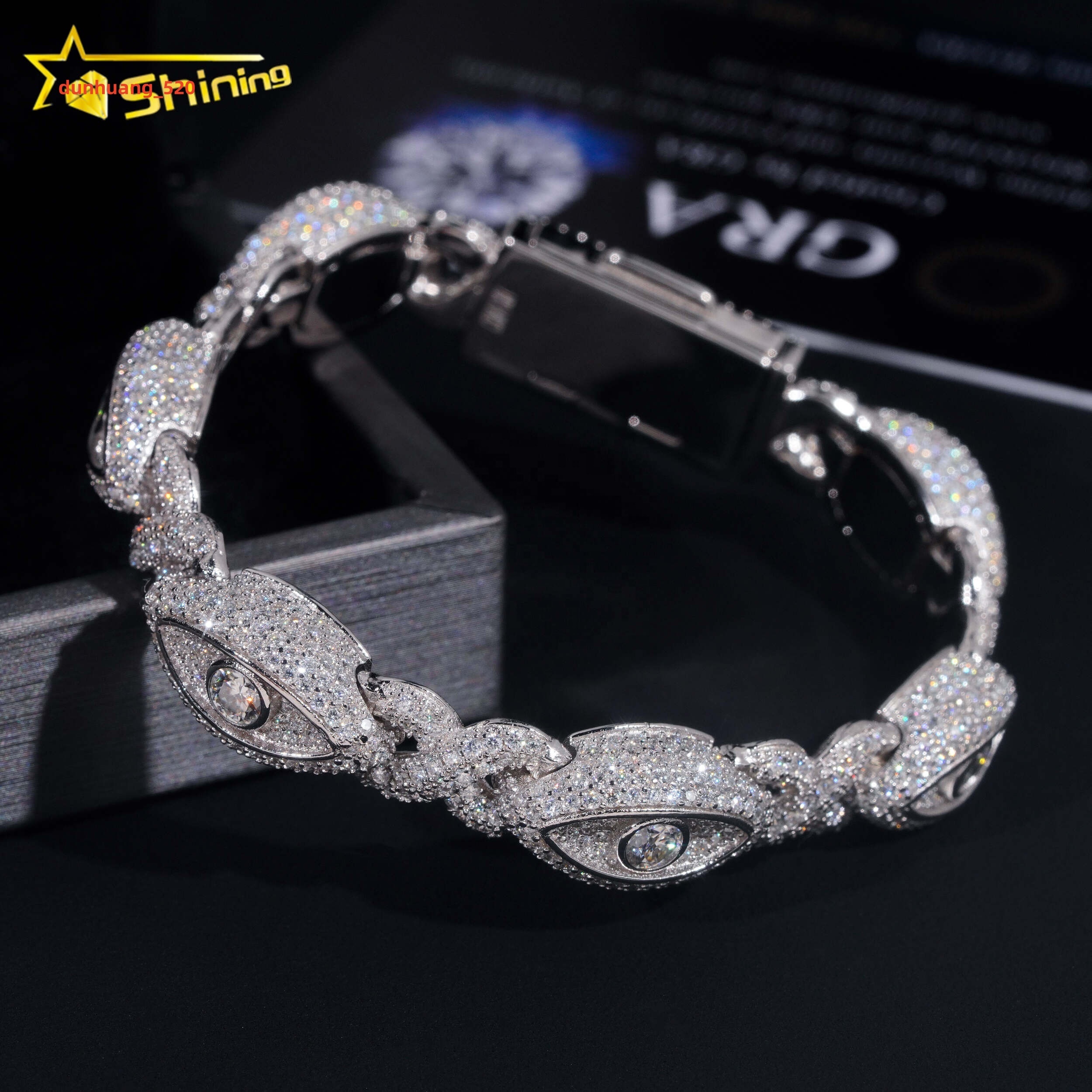 Pass Diamond Tester Silver 925 Gold Plated Hip Hop Jewelry Custom Mens Eye Bracelet VVS Moissanite Cuban Bracelet
