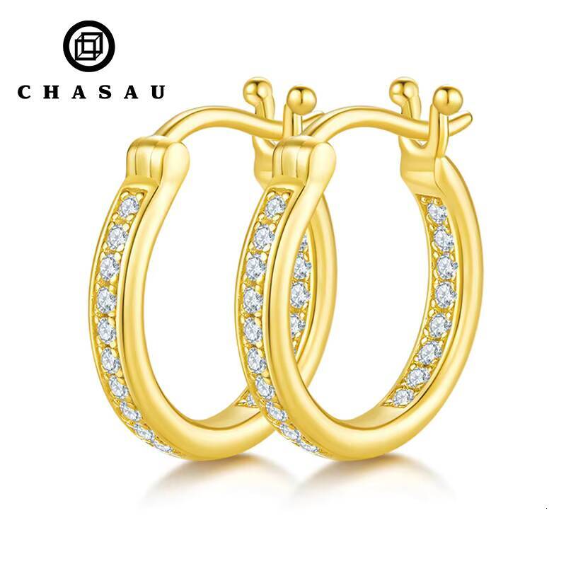 Delicate 925 Silver 12mm D Color VVS1 Brilliant Round Cut Moissanite Single Row Inside Out Huggie Hoop Earrings for Women