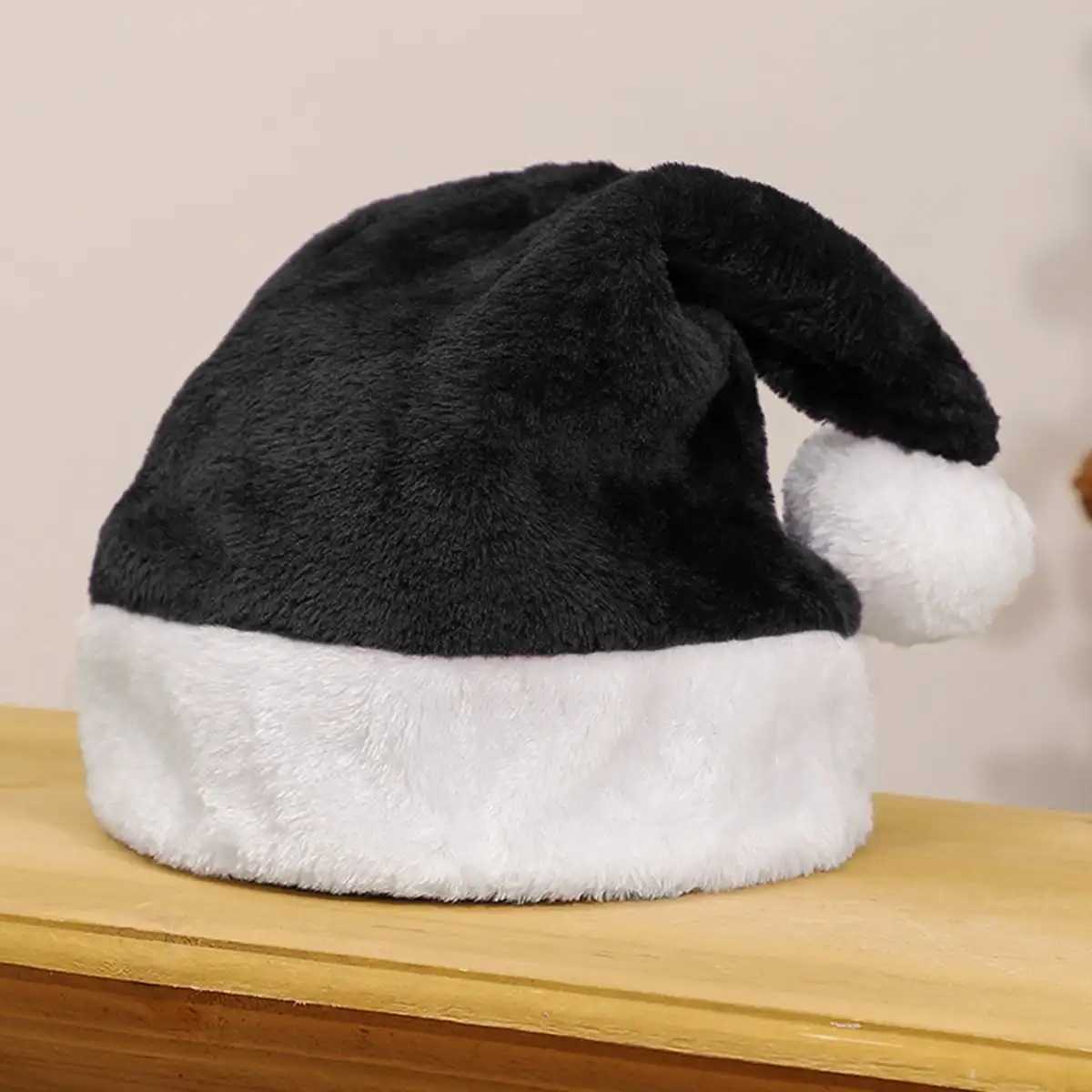 1pcChristmas Black Red Plush Hat Santa Novelty Hat Kids Christmas Decorations For New Year Home Santa Claus Gift Party SuppliesW251027