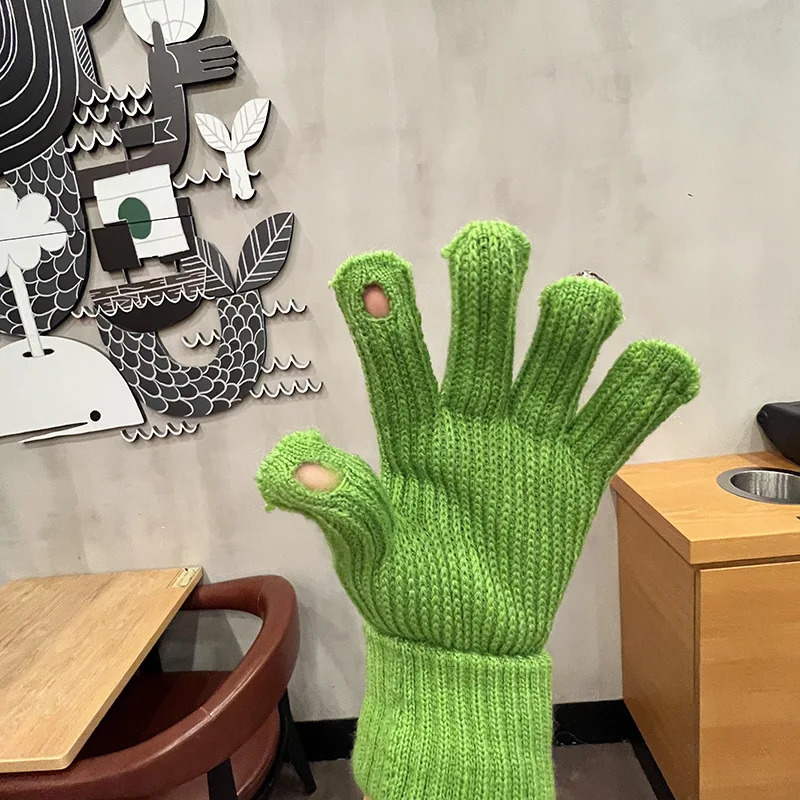 Women Gloves Cute Autumn Winter Ins Style Rhinestone Split Finger Knitted Gloves Korean Fashion Y2K 251024