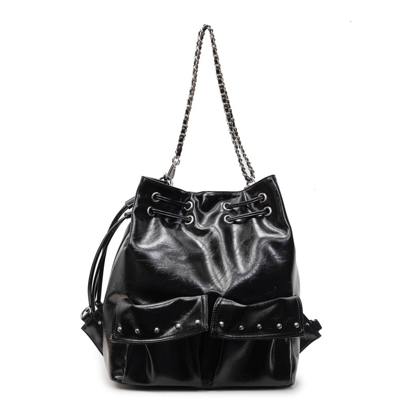 Free shipping designer bag Casual Motorcycle Style Commuter Large Capacity Backpack New Fashion Chain Double Shoulder Bag Casual Bucket Bag