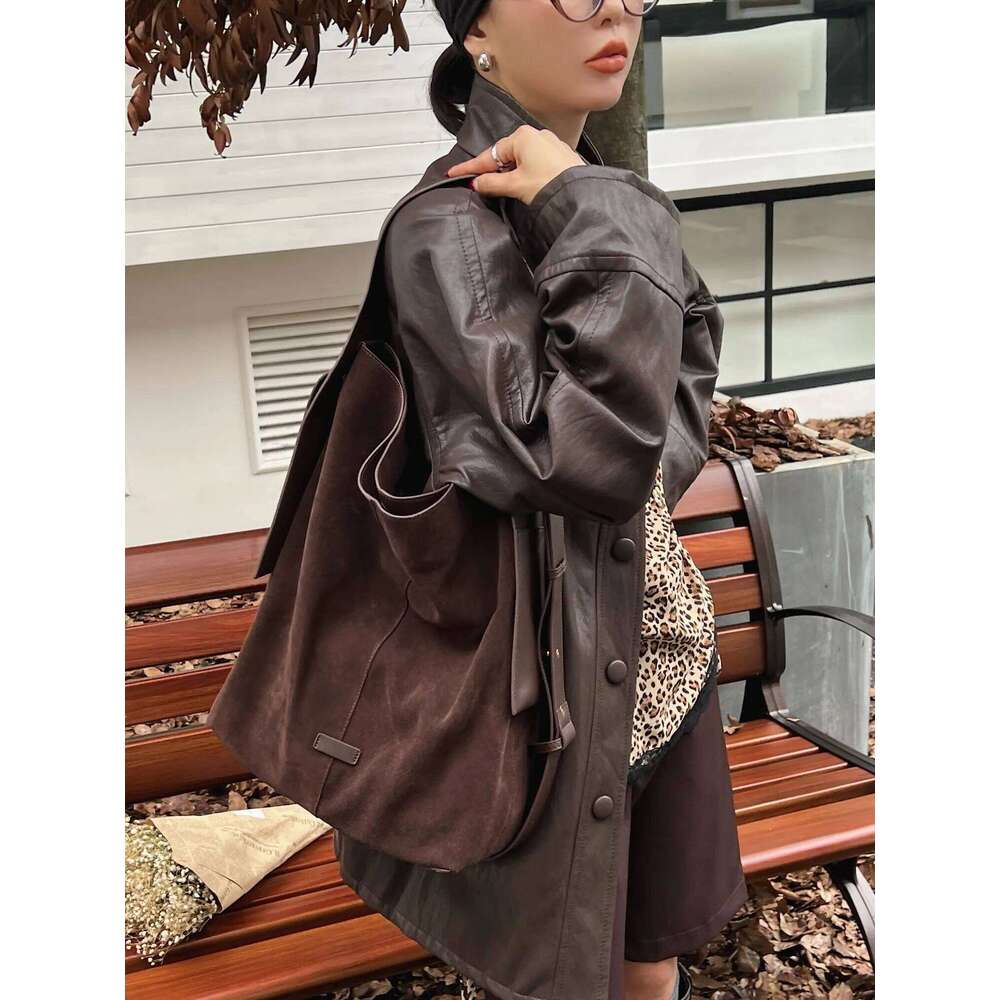 Hot Sale Winter Stylish Large Capacity Commuter Tote Ear Hanging Strap Suede Leather Women Shoulder Bag Wine Red Coffee Handbag