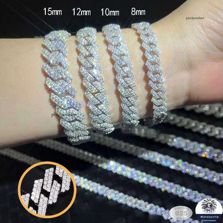 RTS full size hot sale 10~20MM sier VVS moissanite dia Cuban chain with GRA certificate for hiphop life