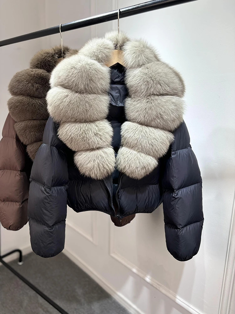 Janveny 2025 Puffer Jacket Women With Large Natural Fur Collar Short Fluffy Thick Parkas Female 90 White Duck Down Coat 251015