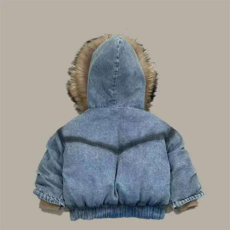 Children Winter Jackets Denim Padded Outerwear Coat For 4-14Y Kids Faux Fur Hooded Young Teens Boys Warm Parkas