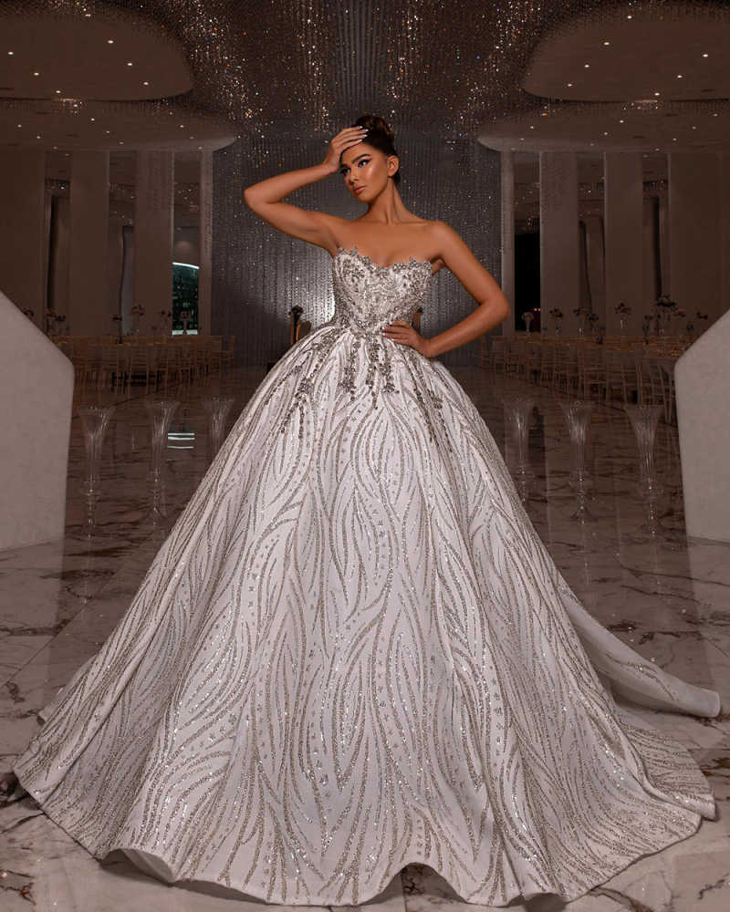 Shiny Sequins Ball Gown Bridal Dresses Sweetheart Sleeveless Wedding Dresses Crystals Beadeds Customized Vestidos De Novia