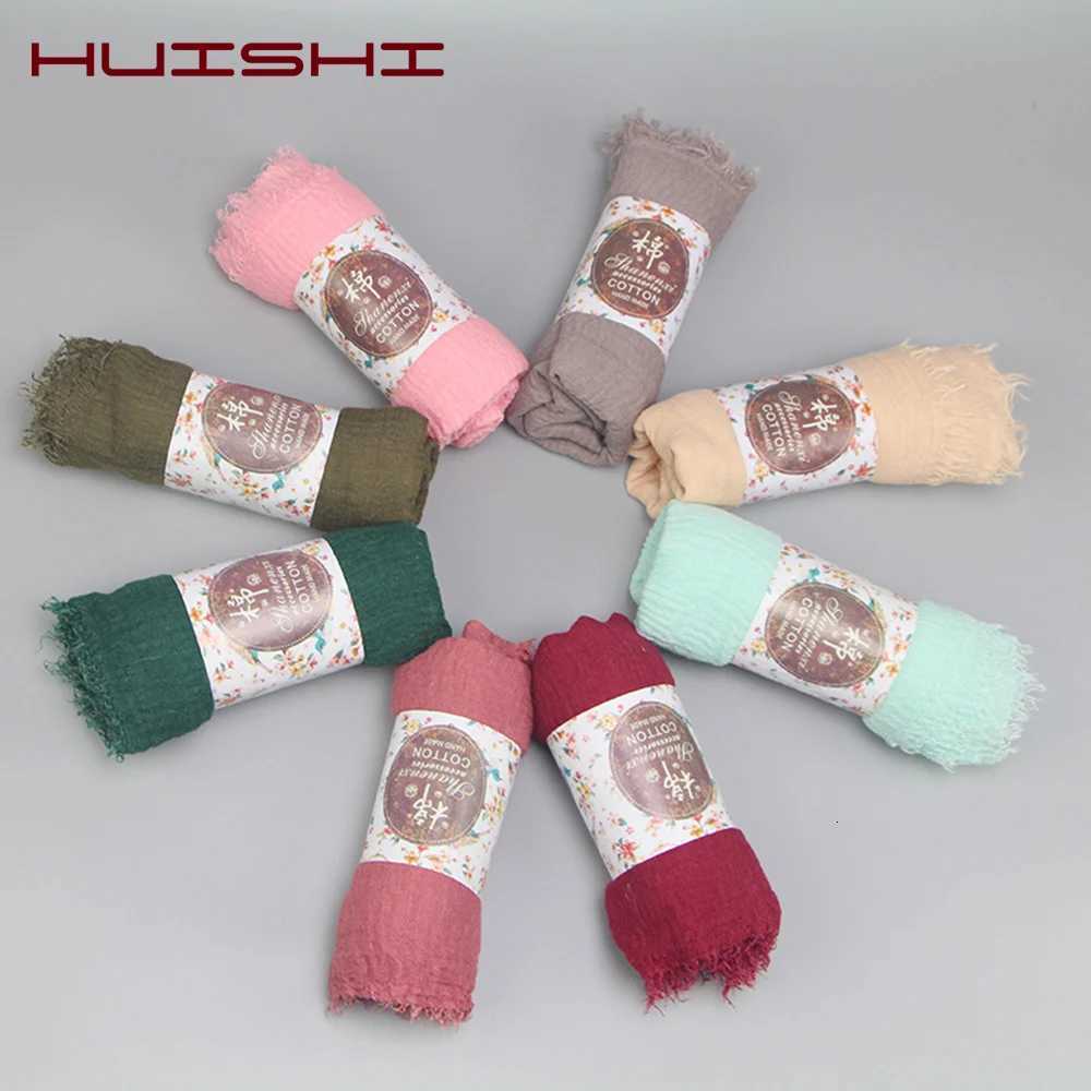 HUISHI Scarf Muslim Wen Bubb Cotton Solid Islam Muslim Scarf Shawls and Wraps Fa Foard Crink Cloud HijabW251027