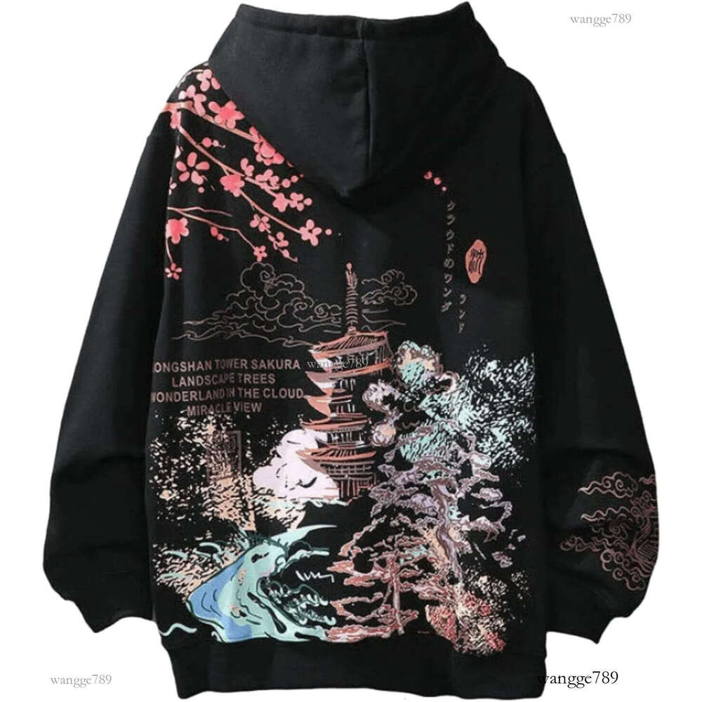 Hoodie for Mens Womens Aesthetic Japanese Sakura Hoodie, Y2K Anime Harajuku Cloth Korean Hooded Long Sleeve Sweatshirt for Winter Fall Graphic Hoodies