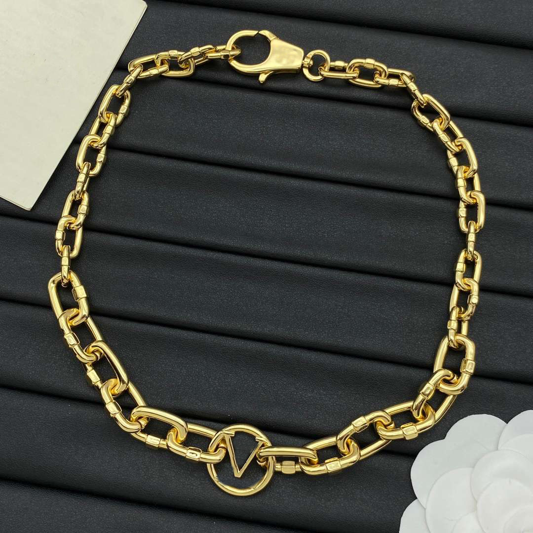 Fashion Gold Choker Necklace Luxury Bracelet Designer Chain Choker Necklace Link for Women Gift Jewelry with Box