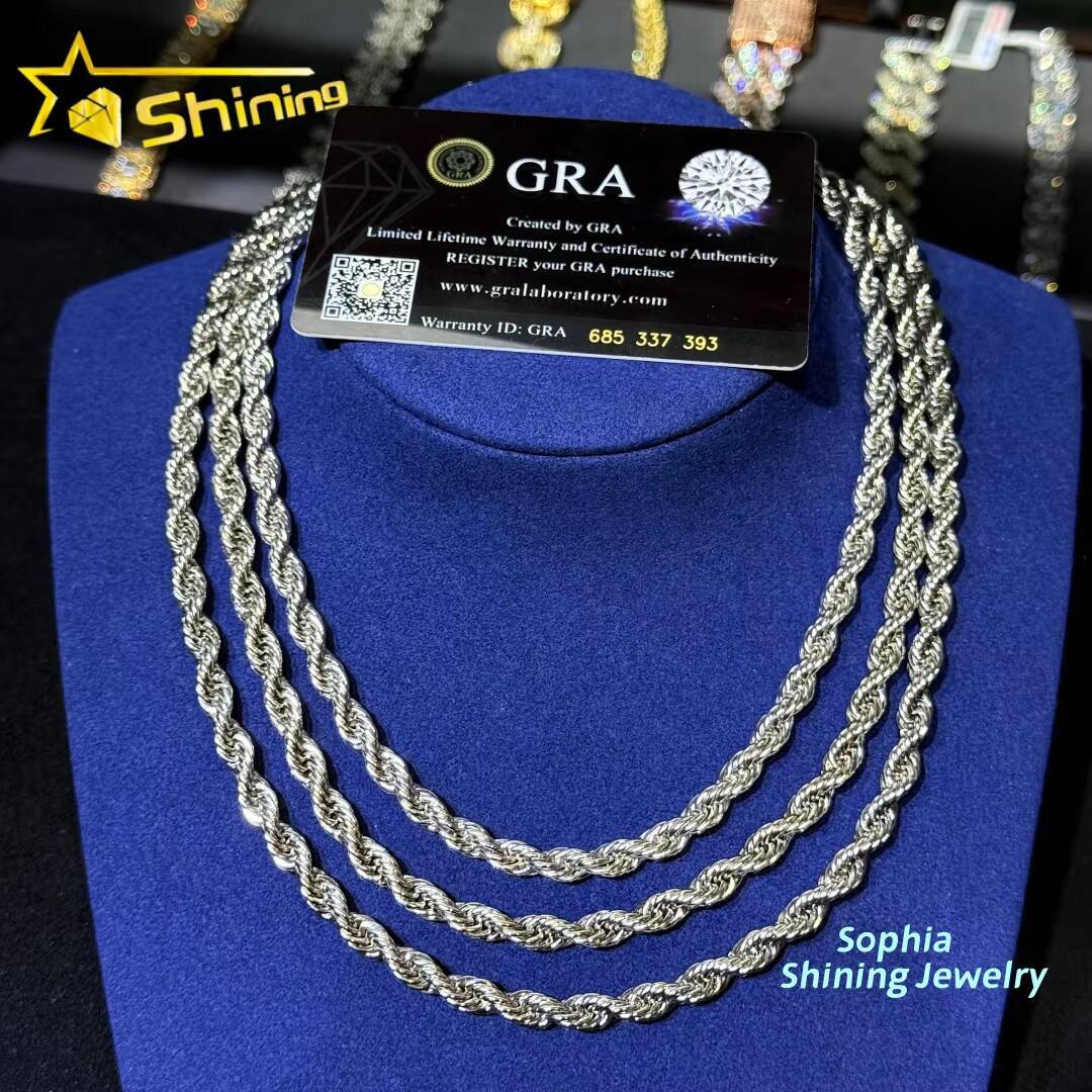 Lower Price Fashion Hip Hop Choker Necklace 6MM Stainless Steel Iced Out Clasp Vvs Moissanite Diamond Rope Chain