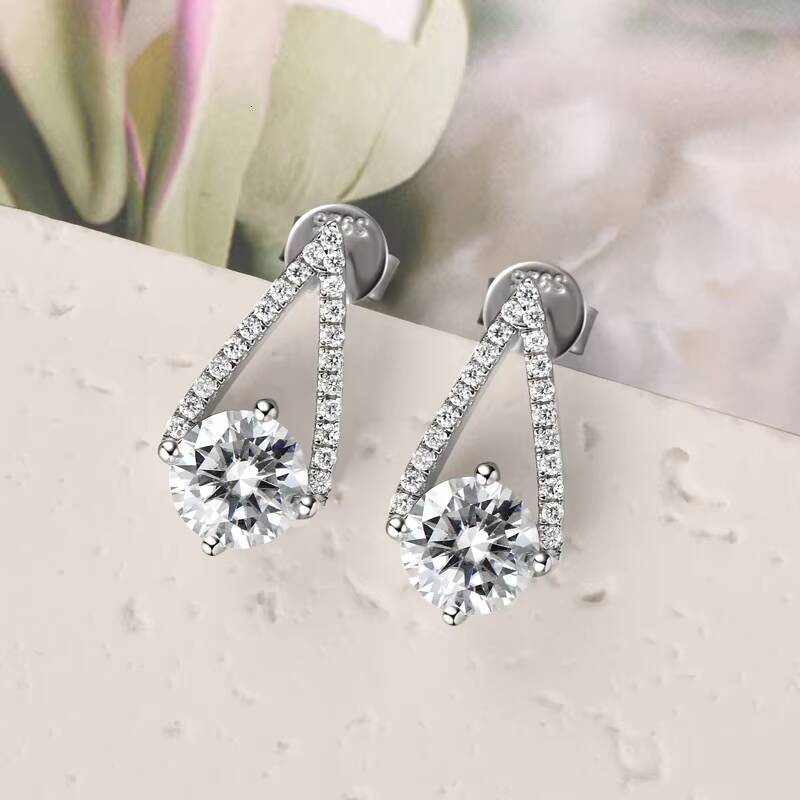 Lab Grown Diamond Earrings 925 Silver Moissanite Earrings VVS 925 Sterling Silver Round Cut 1ct Moissanite Earrings for Women