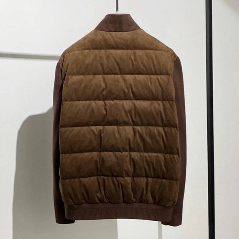 Men's High-Quality Solid-Color Reverse Leather Veet Wool Mixed-Texture Collar Down Jacket