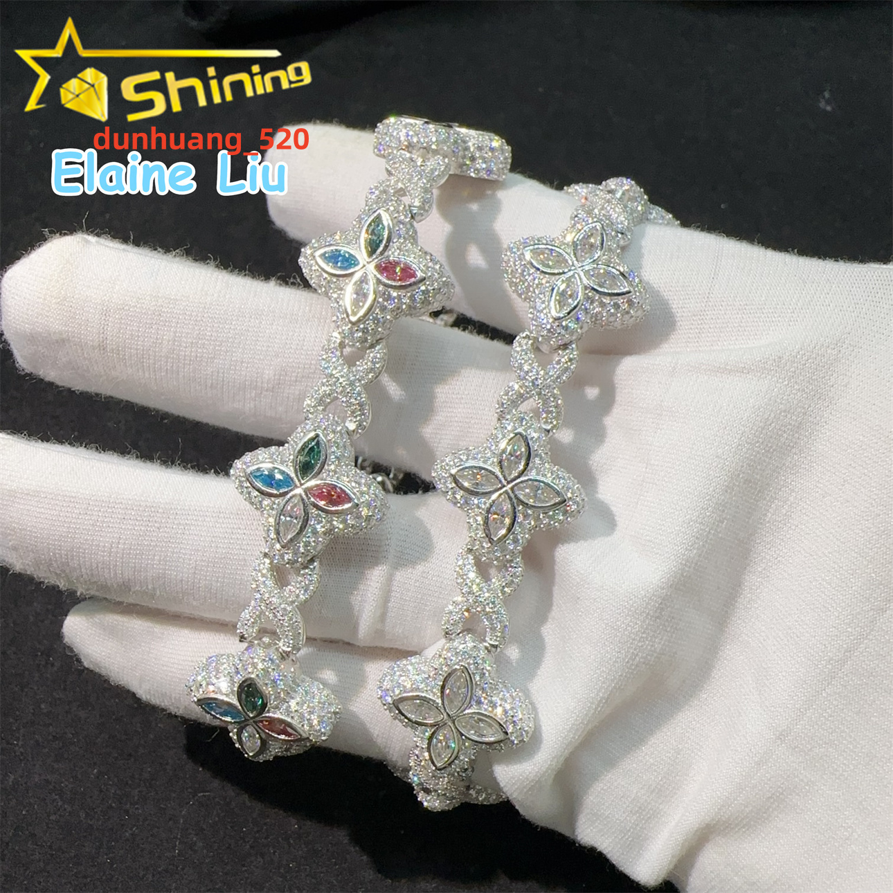 Sterling Silver 925 Cuban Link VVS Moissanite Diamond Iced Out Custom Hip Hop Miami Cuban Link Bracelet