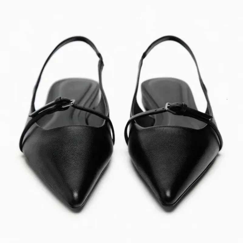 2024 New Bling Women Sandal Fi Pointed Toe Shallow Slip Ladies Elegant Slingback Shoes Med Heel Flat ShoesXJ251027