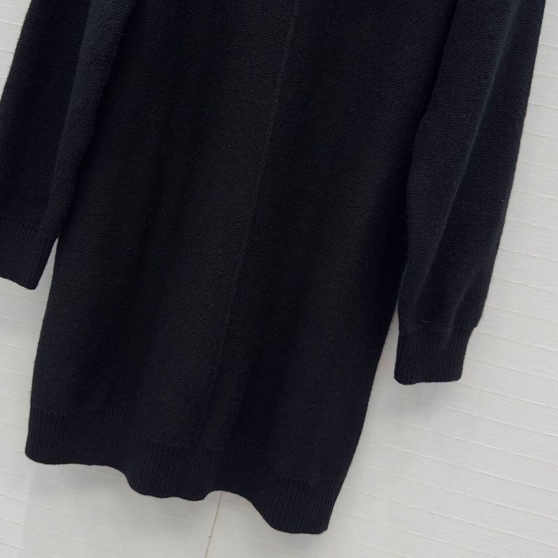 Luxury Designer Women's 3D Camellia Black Knit Dress Classic Simple Wool Blend Round Neck Mini Shift French Elegant Long Sleeve Soft Clothing S10