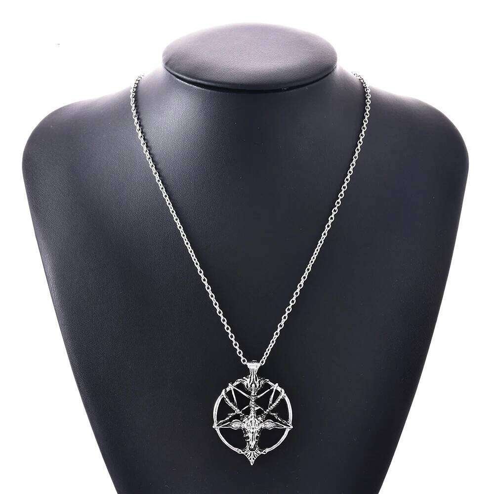 Fashion Vintage Women Men Pentagram Pan God Skull Goat Head Pendant Chain Necklace Jewelry