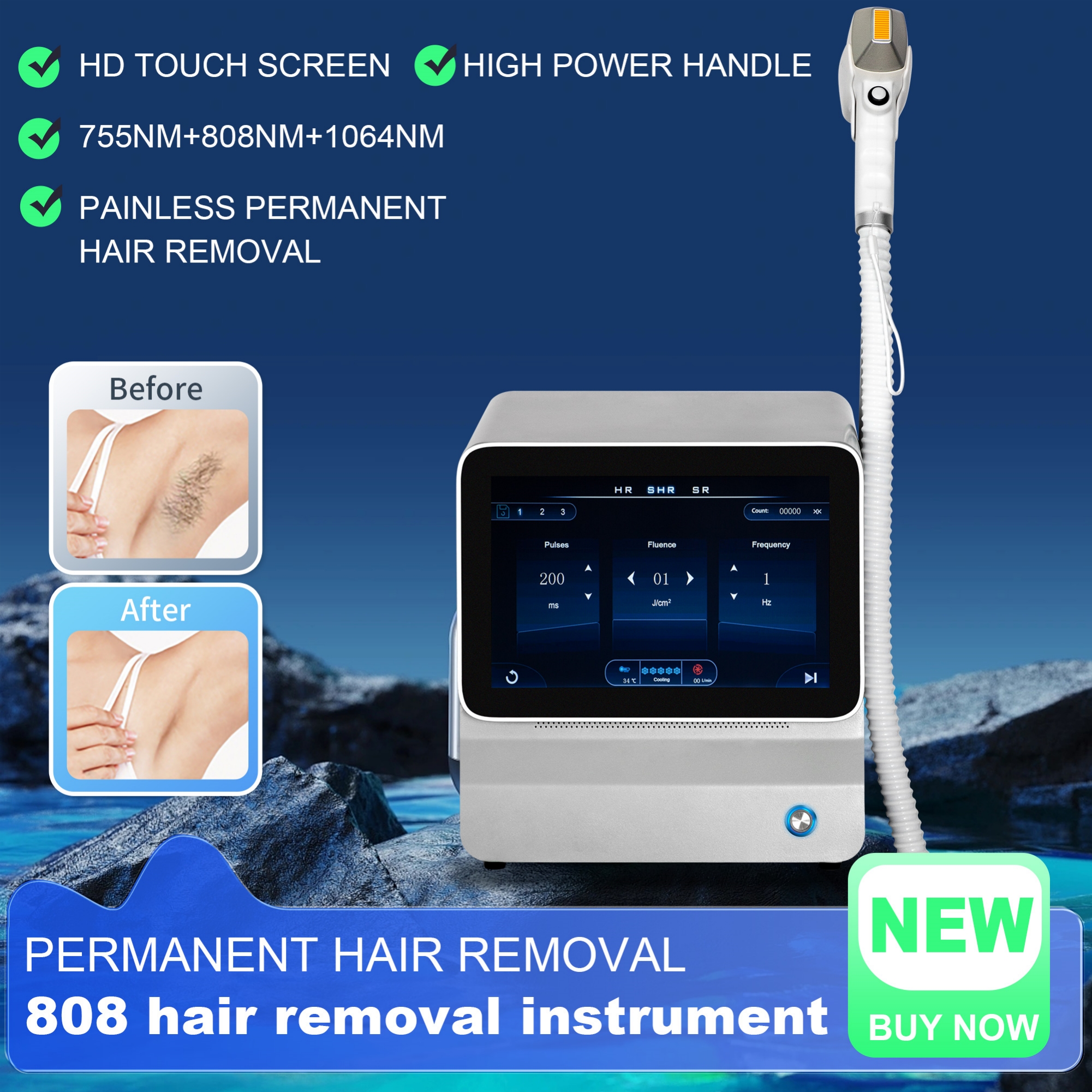 Professional Diode Laser Hair Removal Machine Ice Cooling System Permanent Painless Hair Reduction Device For Face Body Bikini Areas