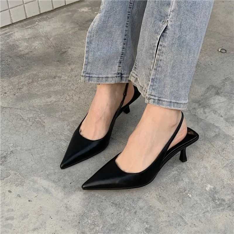 Pointed Toe Women Sandals 2024 New Arrivals Black White Sier Summer Dress Shoes Thin High Heels Elastic Band Ladies PumpsXJ251027