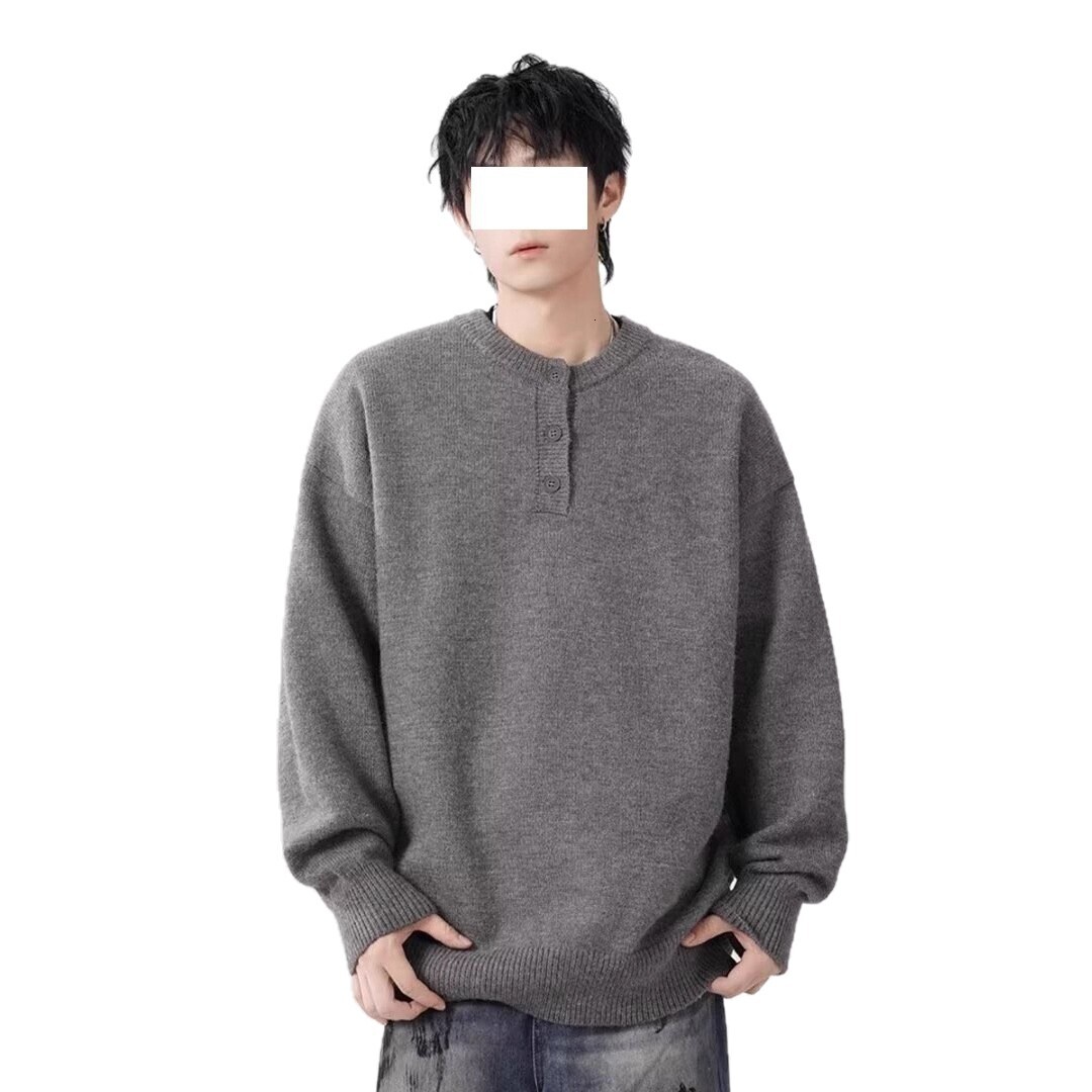American Style Cool Round Designer Sweater Neck Sweater Men's Henley Collar Top New Autumn Winter Lazy Feel Knitted Pullover Jacket