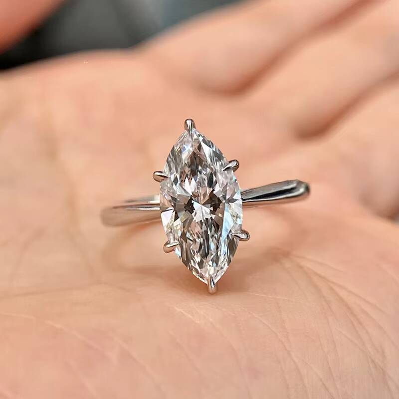 Luster Design Custom 10K 14K 18K Real Solid Gold VVS D Moissanite Marquise Cut Solitaire Engagement Ring Solid Yellow Gold