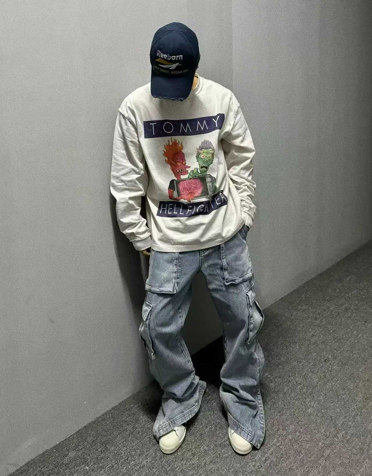 Trendy Cotton New Style Vintage Devil Fivepointed Star Print Mens Long Sleeves Round Collar Sweatshirt High Quality Oversize W251027