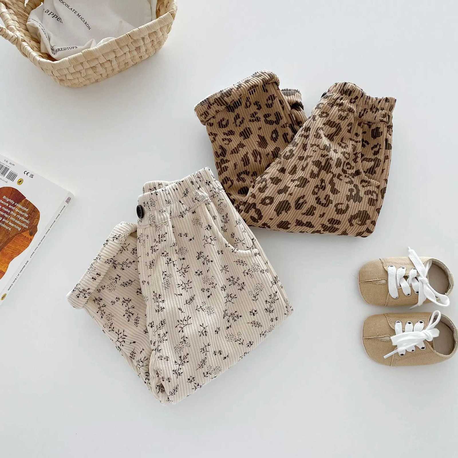 Korean Childrens Clothes 2025 Winter Pants Kids Corduroy Floral Print Fleece Lined 05Y Baby Boys Girls Warm Winter TrousersT251027