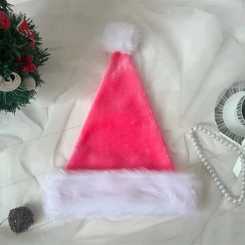 Christmas Santa Hat Xmas Pink Long Plush Holiday Red Black Hat For Adults And Kids Unisex 2024 New Year Festive Party SuppliesW251027