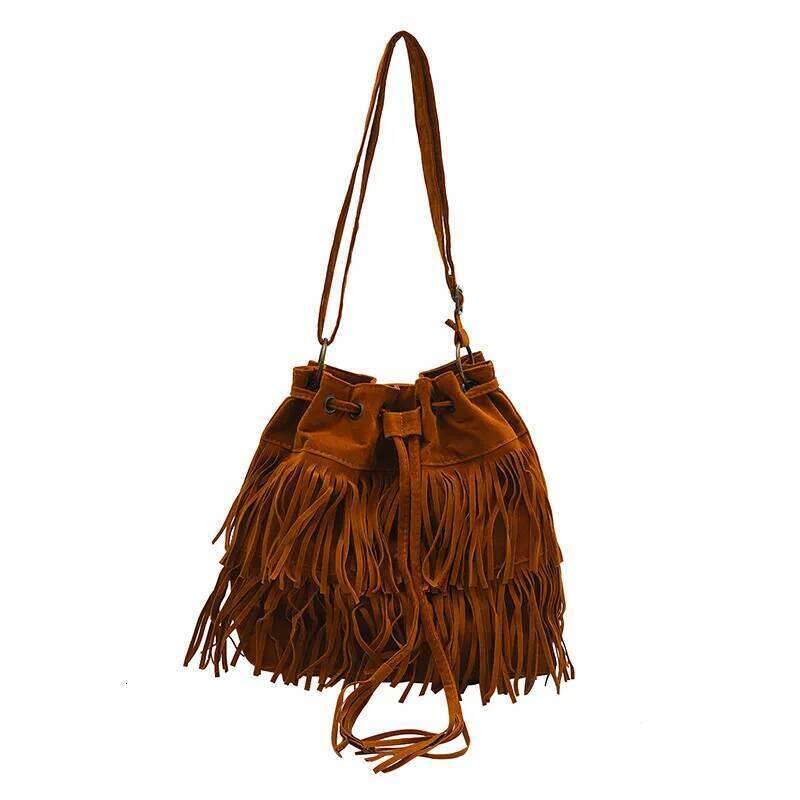 Designer Luxury Simple Retro Drawstring Bucket Fringed Bag Single Shoulder And Cross Body Handbag For Women