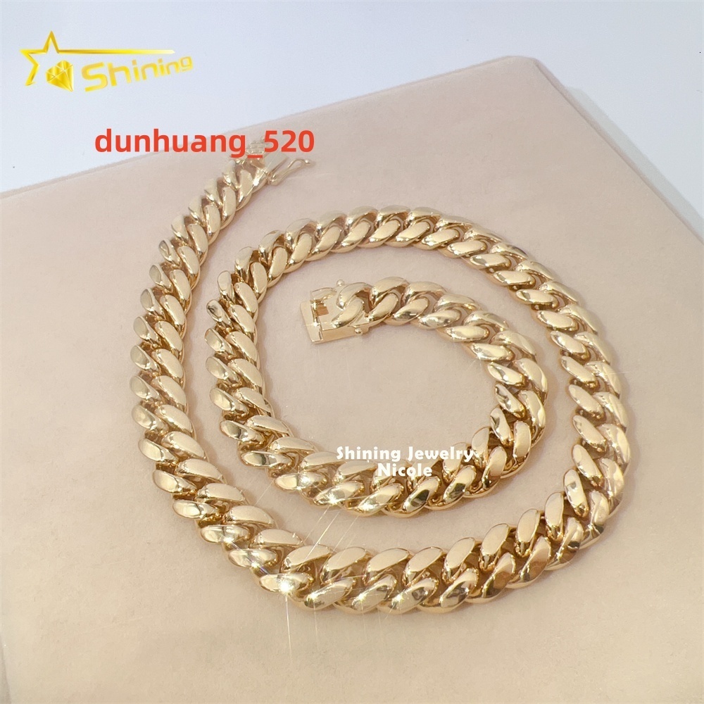 Luxury Plain Design Hip Hop Custom Made 12mm 231g Solid Gold Jewelry 14k Cuban Link Chain