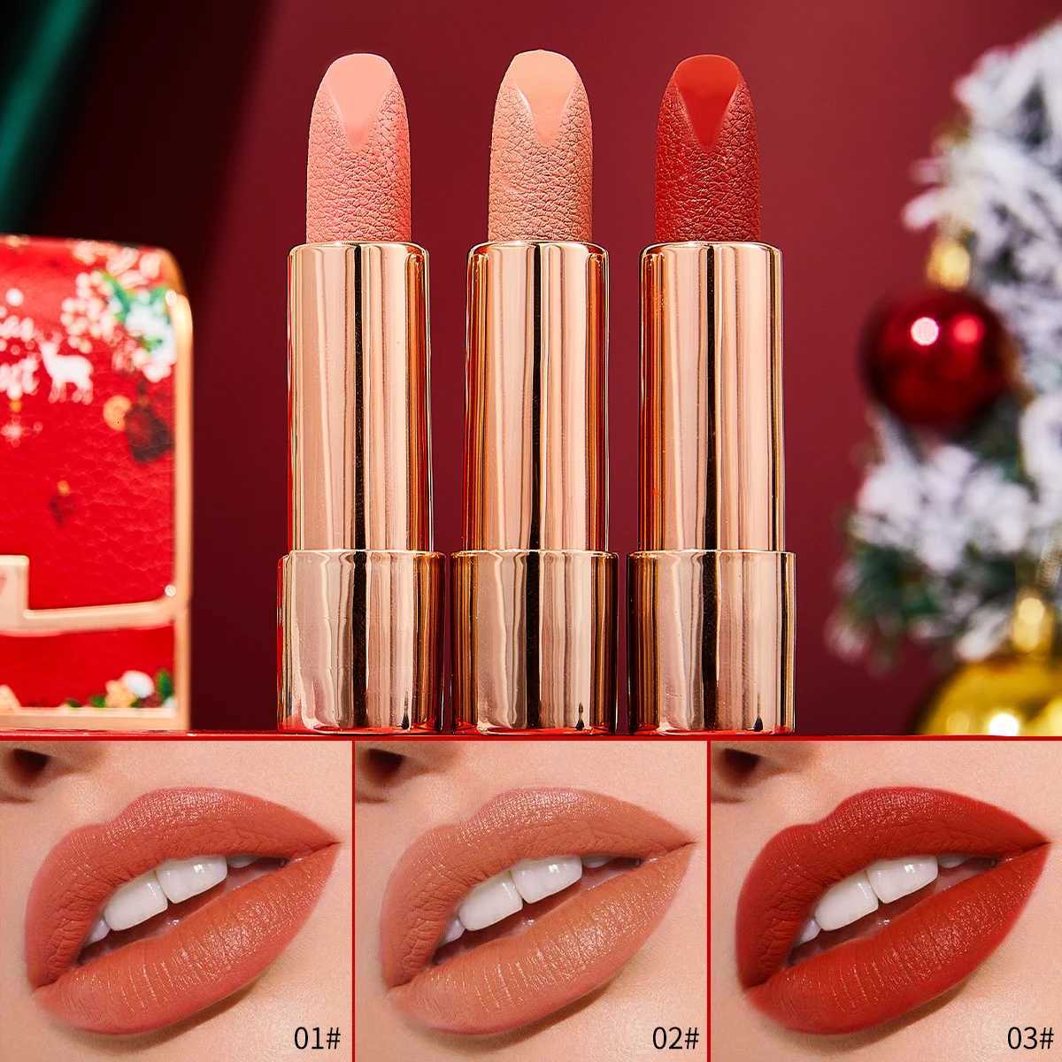 Christmas Matte Lipstick Set Retro Lip Stick Long Lasting Waterproof Smudge Proof Retractable Red Lipstick with Chain Retro Bag W251027