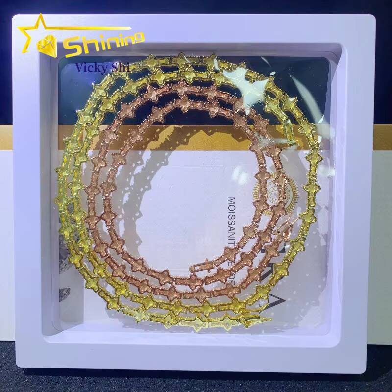 Worldwide Shipping Hip Hop Jewelry S925 Silver Gold Plated 3mm Cross Necklace VVS Moissanite Tennis Chain