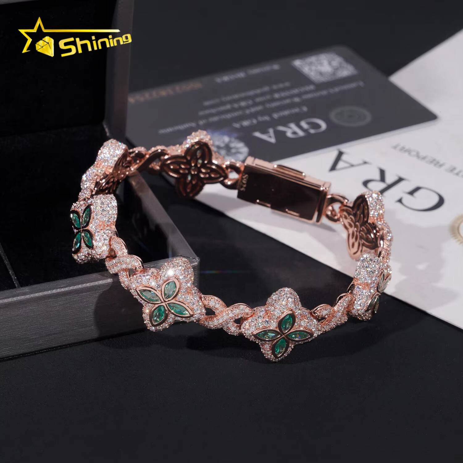 New Design Hot Sale Hip Hop Blue Green Colored Marquise 925 Sterling Silver VVS Moissanite Iced Out Bracelet Men