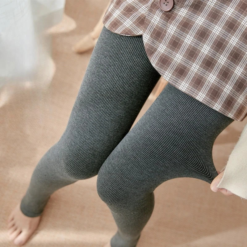 Womens Fall Winter Ribbed Vertical Stripe Thermal Leggings Fleece Thickened Street Ready Seamless High Waist Thermal Pants 251027