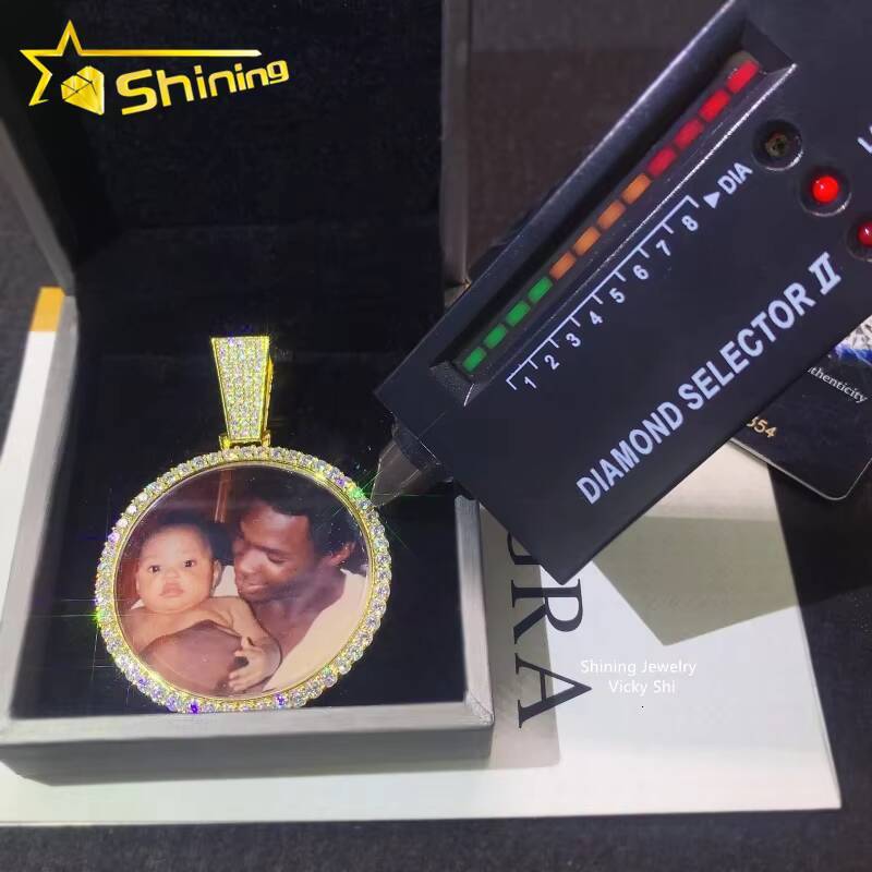 Ready to Ship Hip Hop Pendant 925 Silver Gold Plated Vvs Moissanite Diamond Memory Photo Pendant Custom Moissanite Pendant