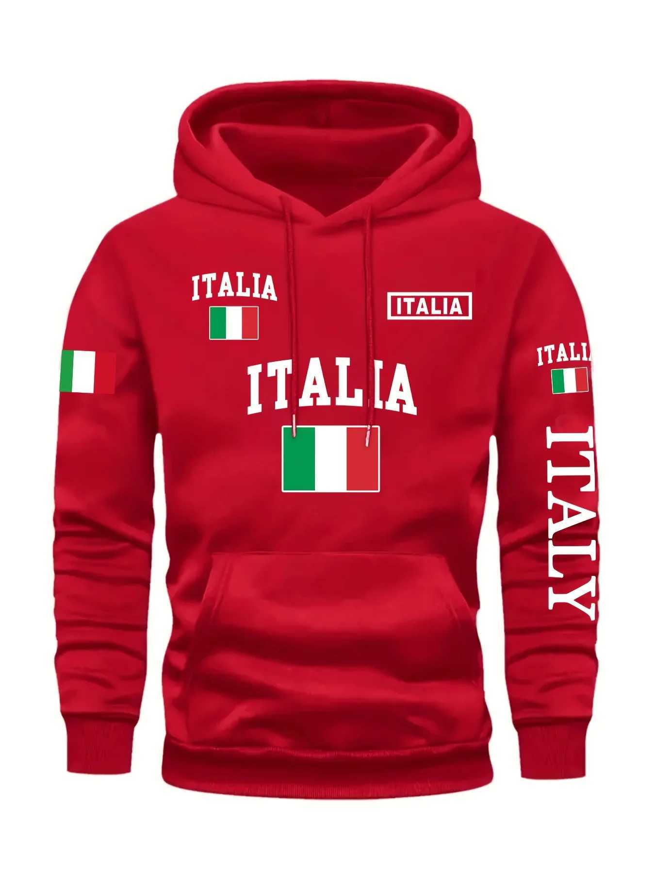 Mens Stylish Graphic Hoodie Black Casual Pullover Front Pocket Comfortable Polyester Blend Machine Washable Italy Sweatshirt W251027