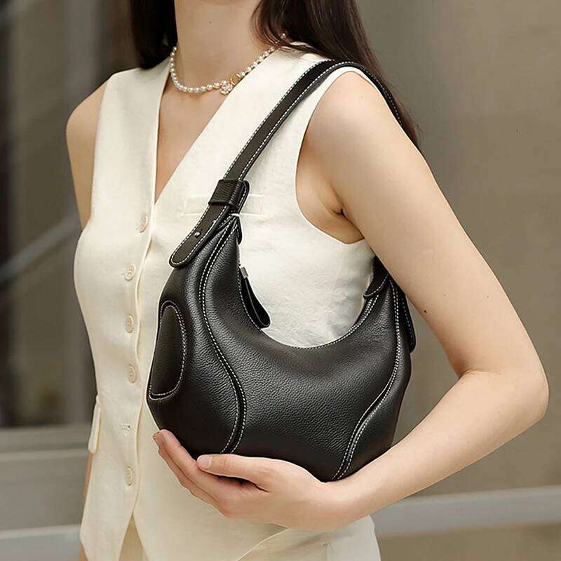 Burminsa Genuine Leather Underarm Shoulder Bags For Women 2025 Designer Crescent Crossbody Purses Hobo Ladies Handbags