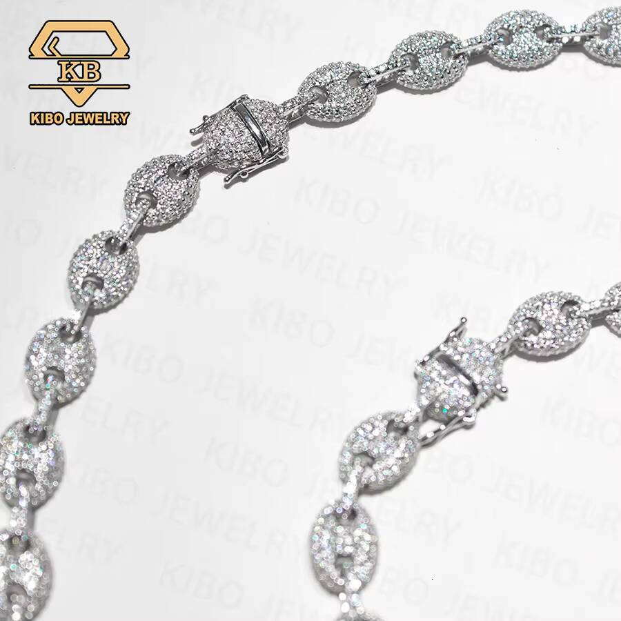 Hip Hop New Design Cuban Link Vvs Iced Out Moissanite Diamond 8MM 925 Silver Pig Nose Chain Moissanite Cuban Chain Link