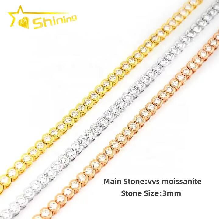 Ready to Ship 925 Sterling Silver 3mm Half Bezel Moissanite Tennis Bracelet Custom Women Iced Out Moissanite Bracelet